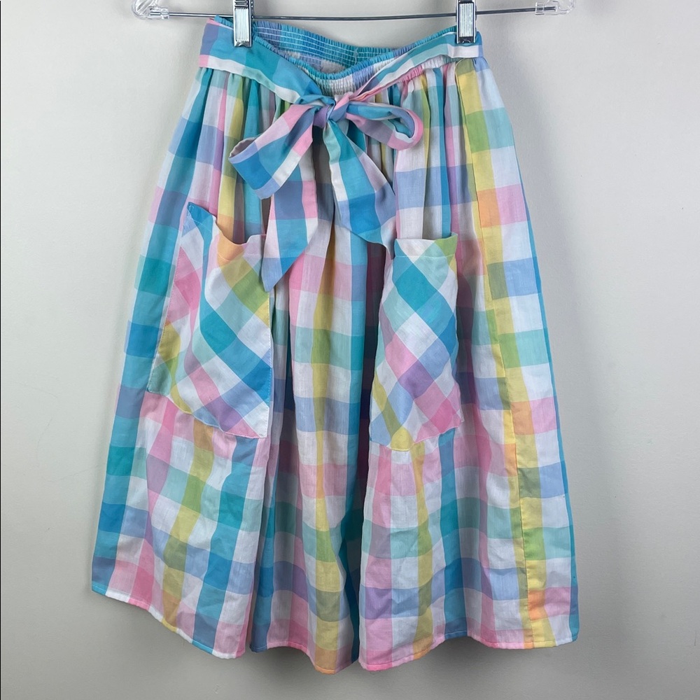 Vintage Pastel Plaid Circle Skirt with Tie Waist